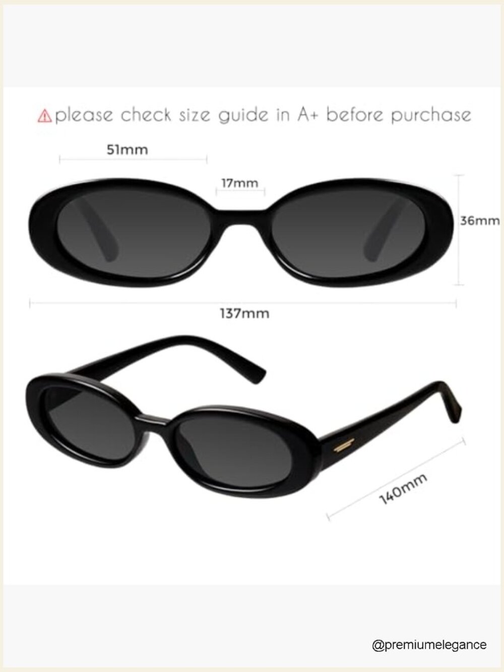 Retro Tiny Oval Sunglasses with Thick Frame for Small Faces - Polycarbonate UV - Picture 6 of 7